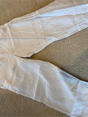 Tahari Off-White Linen-Blend Chinos